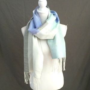Lands end brand pastel white blue and green fringe edge scarf
